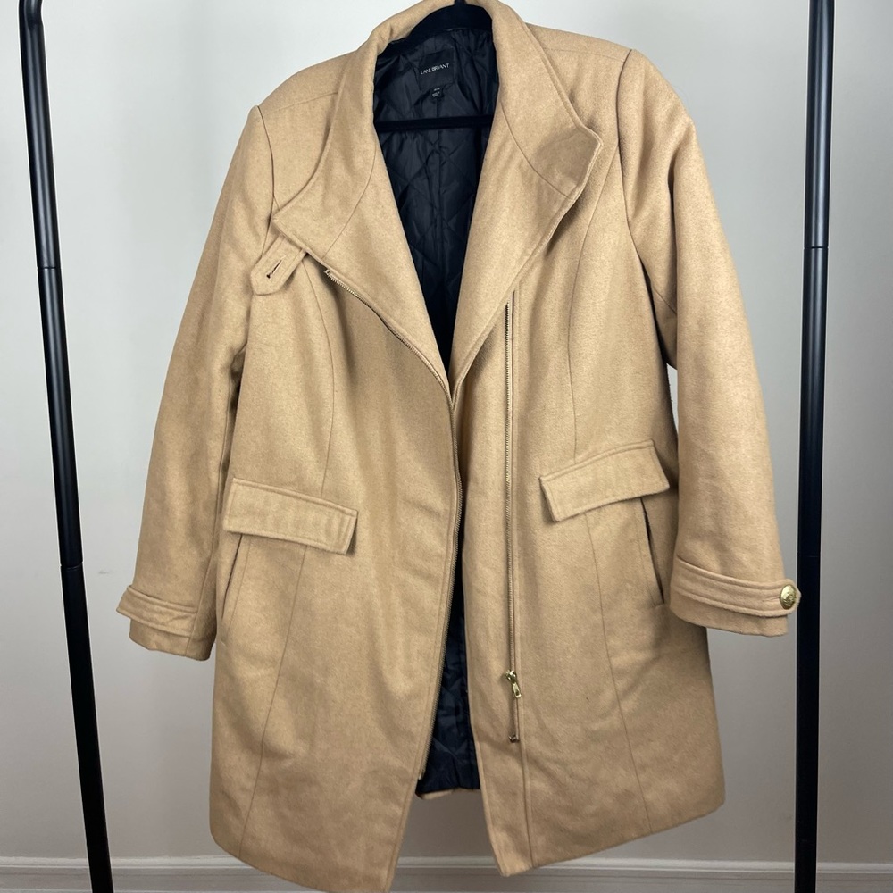 Lane Bryant Women Plus Size Camel Beige Wool Blend Zip Front Winter Coat Sz 14